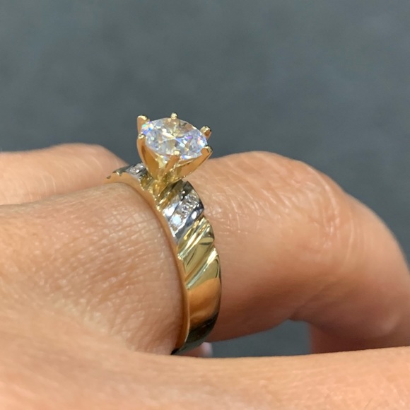 14k Yellow Real Gold 1ct Round CZ Engagement Ring - Picture 5 of 7